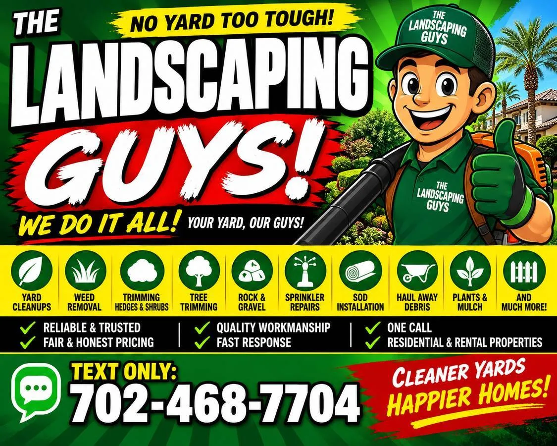 The Landscaping Guys flyer listing services and the text only number