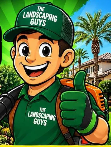 The Landscaping Guys mascot giving a thumbs up